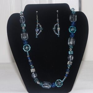 Elegant Blue Beaded Necklace and Earring Set